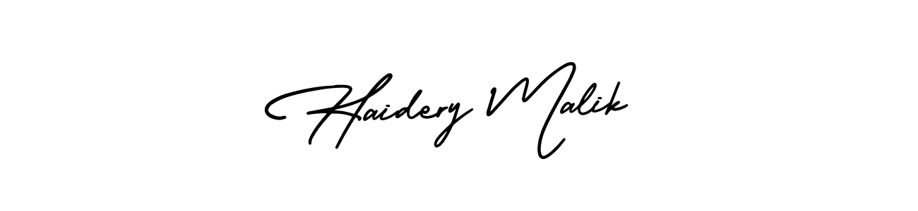 You should practise on your own different ways (AmerikaSignatureDemo-Regular) to write your name (Haidery Malik) in signature. don't let someone else do it for you. Haidery Malik signature style 3 images and pictures png