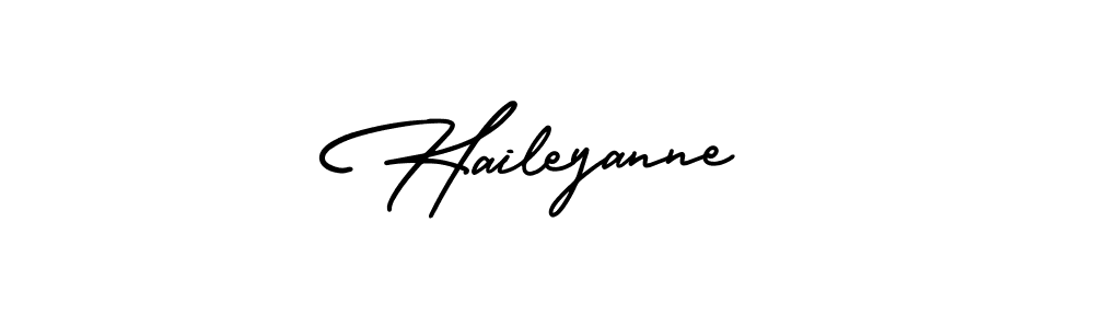 You should practise on your own different ways (AmerikaSignatureDemo-Regular) to write your name (Haileyanne) in signature. don't let someone else do it for you. Haileyanne signature style 3 images and pictures png