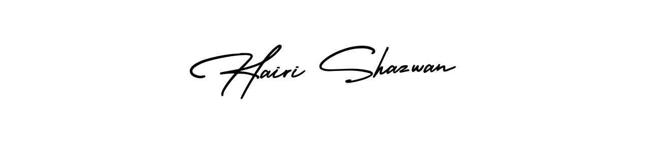 The best way (AmerikaSignatureDemo-Regular) to make a short signature is to pick only two or three words in your name. The name Hairi Shazwan include a total of six letters. For converting this name. Hairi Shazwan signature style 3 images and pictures png