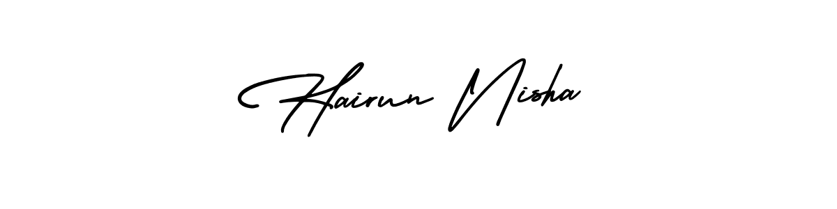You should practise on your own different ways (AmerikaSignatureDemo-Regular) to write your name (Hairun Nisha) in signature. don't let someone else do it for you. Hairun Nisha signature style 3 images and pictures png