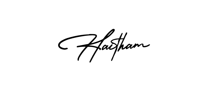 Use a signature maker to create a handwritten signature online. With this signature software, you can design (AmerikaSignatureDemo-Regular) your own signature for name Haitham. Haitham signature style 3 images and pictures png