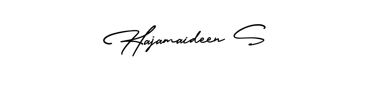 AmerikaSignatureDemo-Regular is a professional signature style that is perfect for those who want to add a touch of class to their signature. It is also a great choice for those who want to make their signature more unique. Get Hajamaideen S name to fancy signature for free. Hajamaideen S signature style 3 images and pictures png