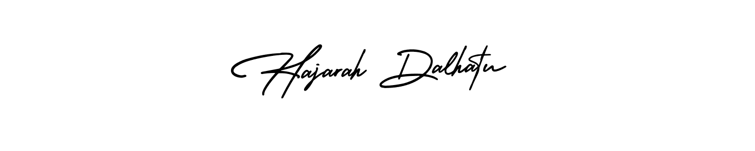 You should practise on your own different ways (AmerikaSignatureDemo-Regular) to write your name (Hajarah Dalhatu) in signature. don't let someone else do it for you. Hajarah Dalhatu signature style 3 images and pictures png