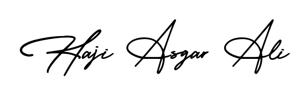 Quickly download Haji Asgar Ali name signature in high-resolution PNG using AmerikaSignatureDemo-Regular style. Ready to insert into PDFs and online applications. Haji Asgar Ali signature style 3 images and pictures png