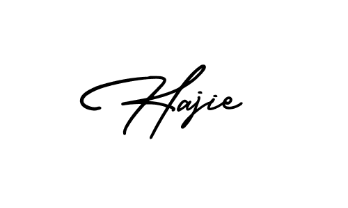 You should practise on your own different ways (AmerikaSignatureDemo-Regular) to write your name (Hajie) in signature. don't let someone else do it for you. Hajie signature style 3 images and pictures png