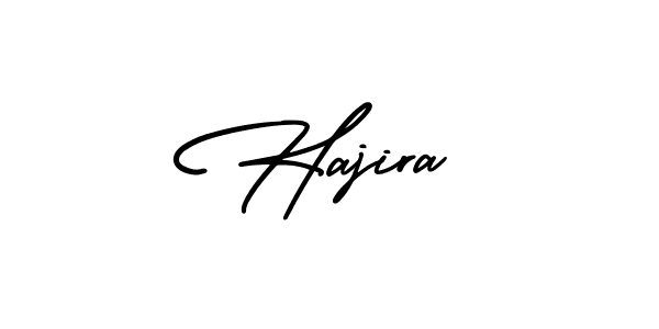 You should practise on your own different ways (AmerikaSignatureDemo-Regular) to write your name (Hajira) in signature. don't let someone else do it for you. Hajira signature style 3 images and pictures png