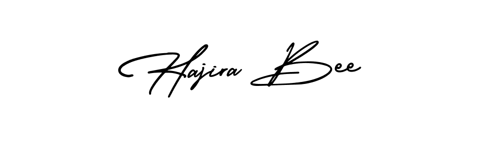 You should practise on your own different ways (AmerikaSignatureDemo-Regular) to write your name (Hajira Bee) in signature. don't let someone else do it for you. Hajira Bee signature style 3 images and pictures png