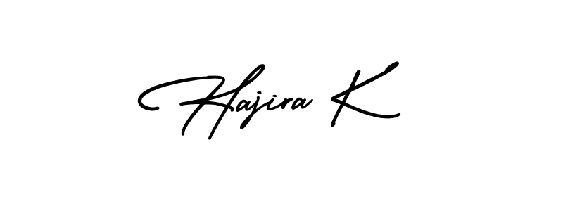 The best way (AmerikaSignatureDemo-Regular) to make a short signature is to pick only two or three words in your name. The name Hajira K include a total of six letters. For converting this name. Hajira K signature style 3 images and pictures png