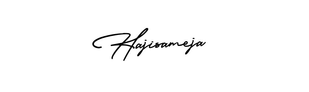 You should practise on your own different ways (AmerikaSignatureDemo-Regular) to write your name (Hajisameja) in signature. don't let someone else do it for you. Hajisameja signature style 3 images and pictures png