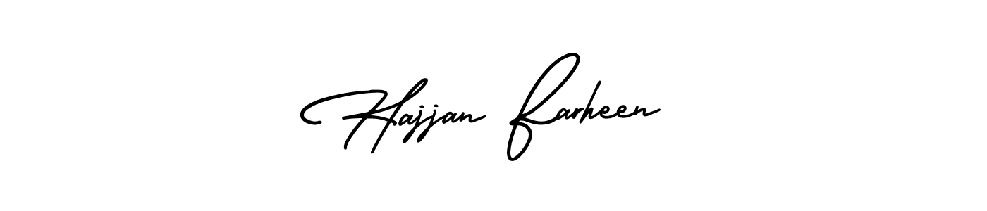 This is the best signature style for the Hajjan Farheen name. Also you like these signature font (AmerikaSignatureDemo-Regular). Mix name signature. Hajjan Farheen signature style 3 images and pictures png