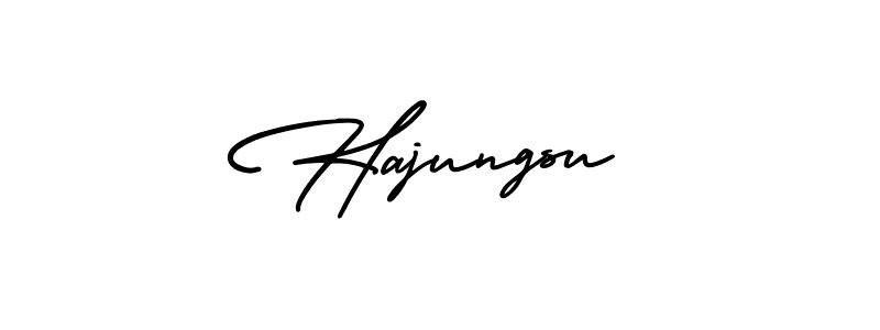 The best way (AmerikaSignatureDemo-Regular) to make a short signature is to pick only two or three words in your name. The name Hajungsu include a total of six letters. For converting this name. Hajungsu signature style 3 images and pictures png