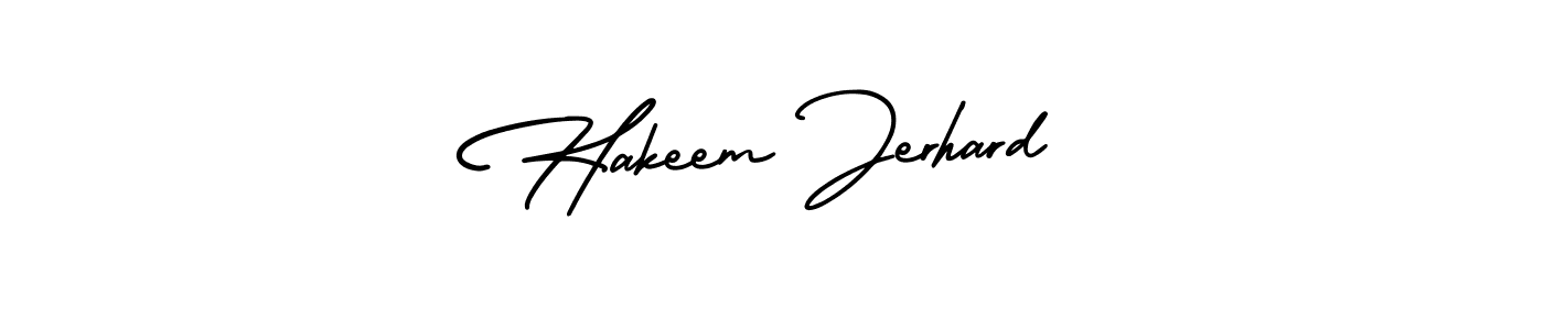 This is the best signature style for the Hakeem Jerhard name. Also you like these signature font (AmerikaSignatureDemo-Regular). Mix name signature. Hakeem Jerhard signature style 3 images and pictures png