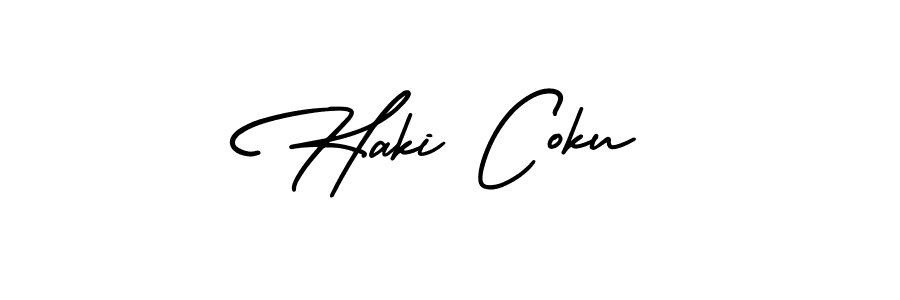 How to make Haki Coku name signature. Use AmerikaSignatureDemo-Regular style for creating short signs online. This is the latest handwritten sign. Haki Coku signature style 3 images and pictures png