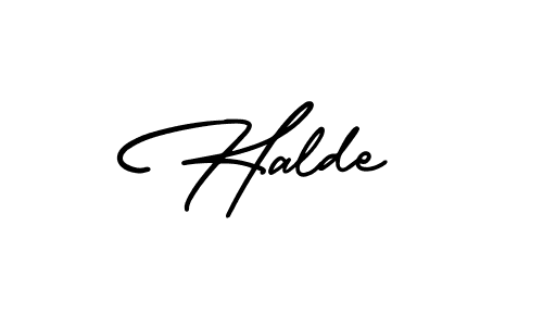 How to make Halde name signature. Use AmerikaSignatureDemo-Regular style for creating short signs online. This is the latest handwritten sign. Halde signature style 3 images and pictures png