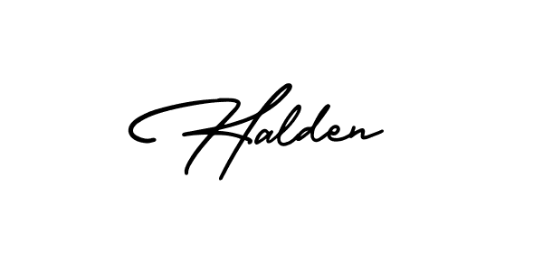 The best way (AmerikaSignatureDemo-Regular) to make a short signature is to pick only two or three words in your name. The name Halden include a total of six letters. For converting this name. Halden signature style 3 images and pictures png