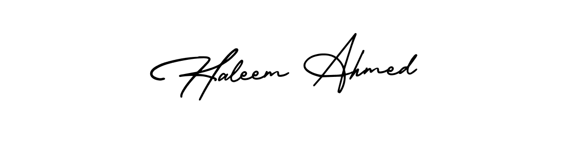 How to make Haleem Ahmed name signature. Use AmerikaSignatureDemo-Regular style for creating short signs online. This is the latest handwritten sign. Haleem Ahmed signature style 3 images and pictures png