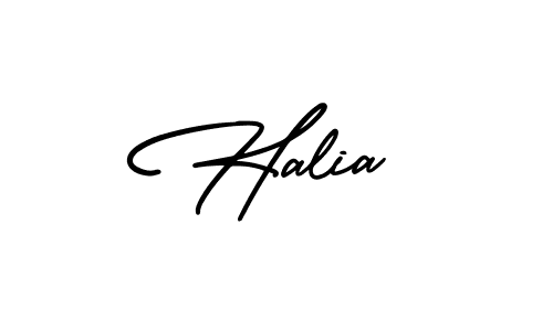 You should practise on your own different ways (AmerikaSignatureDemo-Regular) to write your name (Halia) in signature. don't let someone else do it for you. Halia signature style 3 images and pictures png