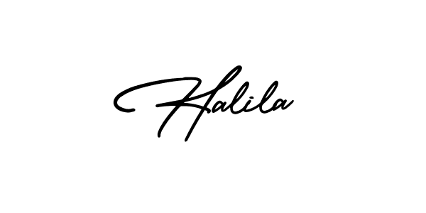 You should practise on your own different ways (AmerikaSignatureDemo-Regular) to write your name (Halila) in signature. don't let someone else do it for you. Halila signature style 3 images and pictures png