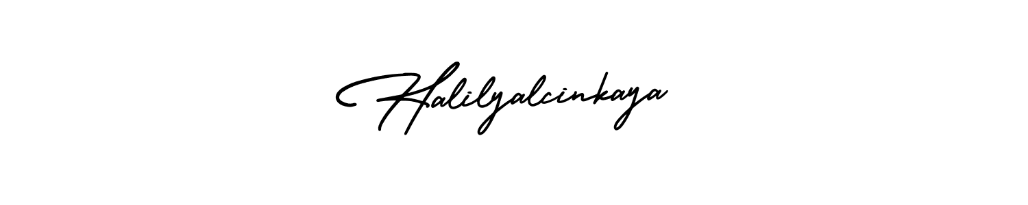 The best way (AmerikaSignatureDemo-Regular) to make a short signature is to pick only two or three words in your name. The name Halilyalcinkaya include a total of six letters. For converting this name. Halilyalcinkaya signature style 3 images and pictures png