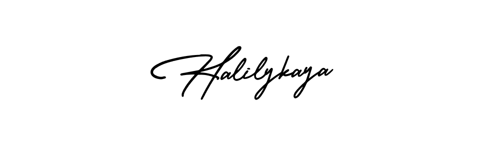 You should practise on your own different ways (AmerikaSignatureDemo-Regular) to write your name (Halilykaya) in signature. don't let someone else do it for you. Halilykaya signature style 3 images and pictures png