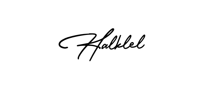 You should practise on your own different ways (AmerikaSignatureDemo-Regular) to write your name (Halklel) in signature. don't let someone else do it for you. Halklel signature style 3 images and pictures png