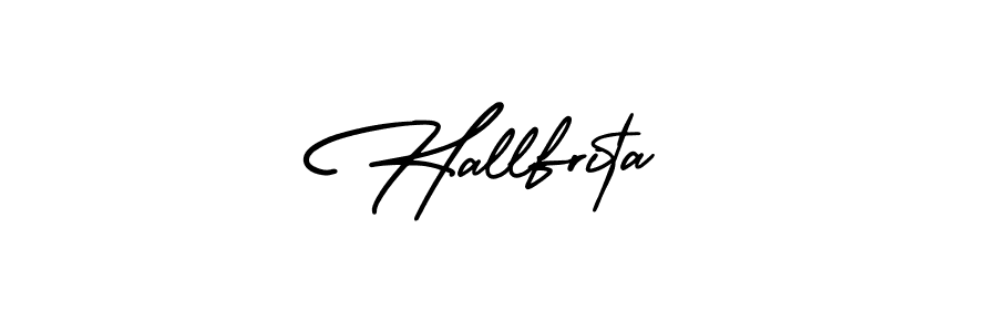 You should practise on your own different ways (AmerikaSignatureDemo-Regular) to write your name (Hallfrita) in signature. don't let someone else do it for you. Hallfrita signature style 3 images and pictures png