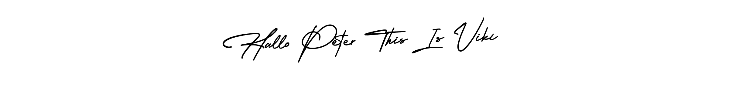 Check out images of Autograph of Hallo Peter This Is Viki name. Actor Hallo Peter This Is Viki Signature Style. AmerikaSignatureDemo-Regular is a professional sign style online. Hallo Peter This Is Viki signature style 3 images and pictures png