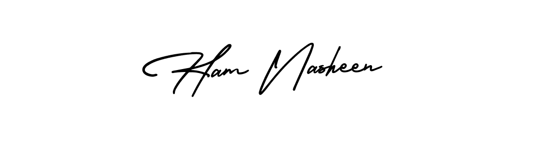 The best way (AmerikaSignatureDemo-Regular) to make a short signature is to pick only two or three words in your name. The name Ham Nasheen include a total of six letters. For converting this name. Ham Nasheen signature style 3 images and pictures png