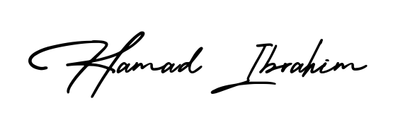 The AmerikaSignatureDemo-Regular font gives name Hamad Ibrahim a signature that looks effortless yet distinguished. Download high-res PNG instantly. Hamad Ibrahim signature style 3 images and pictures png