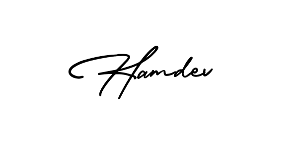 You should practise on your own different ways (AmerikaSignatureDemo-Regular) to write your name (Hamdev) in signature. don't let someone else do it for you. Hamdev signature style 3 images and pictures png