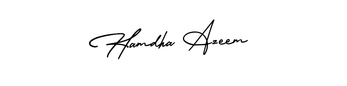 The best way (AmerikaSignatureDemo-Regular) to make a short signature is to pick only two or three words in your name. The name Hamdha Azeem include a total of six letters. For converting this name. Hamdha Azeem signature style 3 images and pictures png