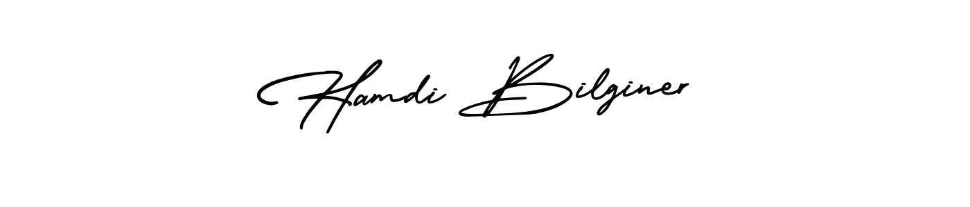 You should practise on your own different ways (AmerikaSignatureDemo-Regular) to write your name (Hamdi Bilginer) in signature. don't let someone else do it for you. Hamdi Bilginer signature style 3 images and pictures png