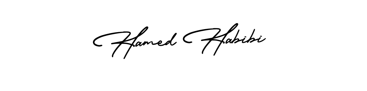 The best way (AmerikaSignatureDemo-Regular) to make a short signature is to pick only two or three words in your name. The name Hamed Habibi include a total of six letters. For converting this name. Hamed Habibi signature style 3 images and pictures png