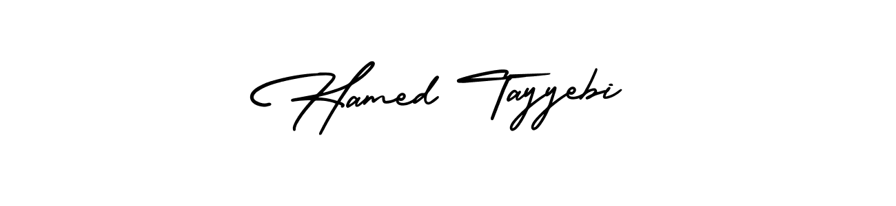 You should practise on your own different ways (AmerikaSignatureDemo-Regular) to write your name (Hamed Tayyebi) in signature. don't let someone else do it for you. Hamed Tayyebi signature style 3 images and pictures png