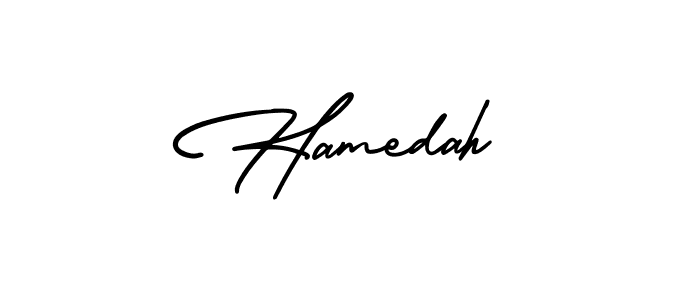 Make a beautiful signature design for name Hamedah. With this signature (AmerikaSignatureDemo-Regular) style, you can create a handwritten signature for free. Hamedah signature style 3 images and pictures png