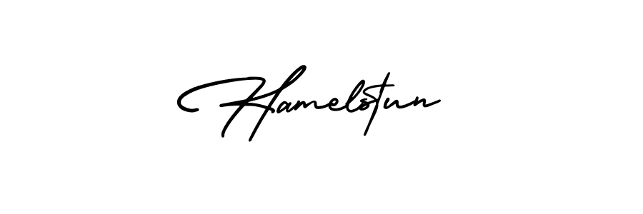 The best way (AmerikaSignatureDemo-Regular) to make a short signature is to pick only two or three words in your name. The name Hamelstun include a total of six letters. For converting this name. Hamelstun signature style 3 images and pictures png