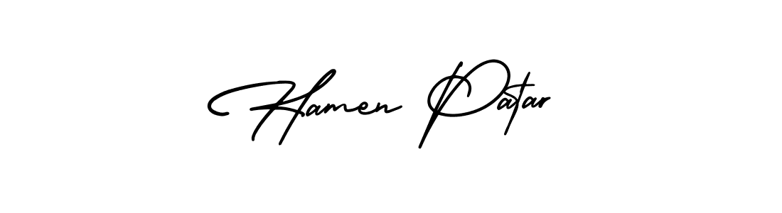 The best way (AmerikaSignatureDemo-Regular) to make a short signature is to pick only two or three words in your name. The name Hamen Patar include a total of six letters. For converting this name. Hamen Patar signature style 3 images and pictures png