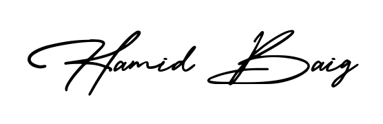 The AmerikaSignatureDemo-Regular font transforms the name Hamid Baig into an executive sign with sharp precision and distinguished character. Hamid Baig signature style 3 images and pictures png