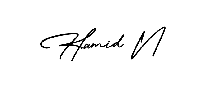 The best way (AmerikaSignatureDemo-Regular) to make a short signature is to pick only two or three words in your name. The name Hamid N include a total of six letters. For converting this name. Hamid N signature style 3 images and pictures png