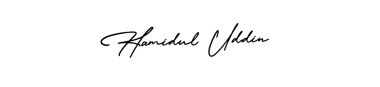 You should practise on your own different ways (AmerikaSignatureDemo-Regular) to write your name (Hamidul Uddin) in signature. don't let someone else do it for you. Hamidul Uddin signature style 3 images and pictures png