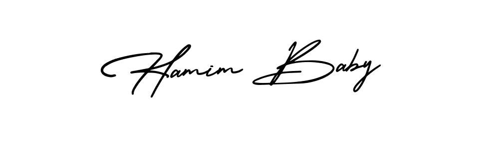 The best way (AmerikaSignatureDemo-Regular) to make a short signature is to pick only two or three words in your name. The name Hamim Baby include a total of six letters. For converting this name. Hamim Baby signature style 3 images and pictures png