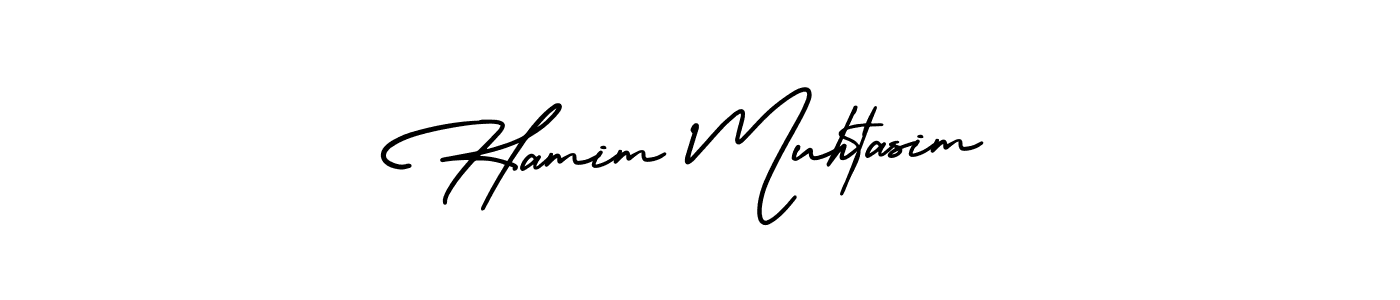 You should practise on your own different ways (AmerikaSignatureDemo-Regular) to write your name (Hamim Muhtasim) in signature. don't let someone else do it for you. Hamim Muhtasim signature style 3 images and pictures png