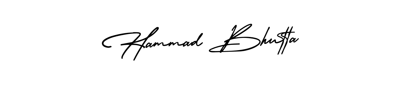 You should practise on your own different ways (AmerikaSignatureDemo-Regular) to write your name (Hammad Bhutta) in signature. don't let someone else do it for you. Hammad Bhutta signature style 3 images and pictures png