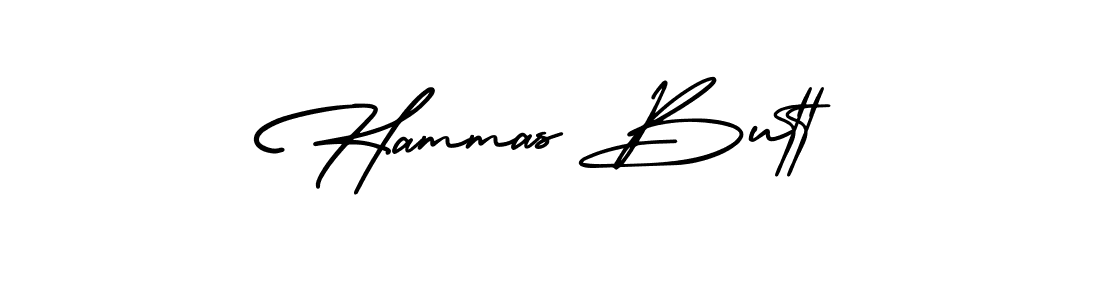 You should practise on your own different ways (AmerikaSignatureDemo-Regular) to write your name (Hammas Butt) in signature. don't let someone else do it for you. Hammas Butt signature style 3 images and pictures png
