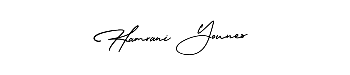 You should practise on your own different ways (AmerikaSignatureDemo-Regular) to write your name (Hamrani Younes) in signature. don't let someone else do it for you. Hamrani Younes signature style 3 images and pictures png