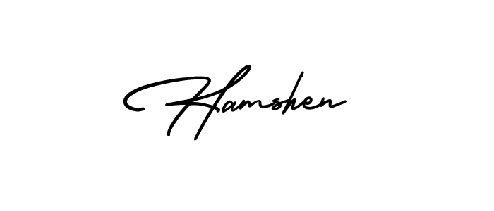 You should practise on your own different ways (AmerikaSignatureDemo-Regular) to write your name (Hamshen) in signature. don't let someone else do it for you. Hamshen signature style 3 images and pictures png