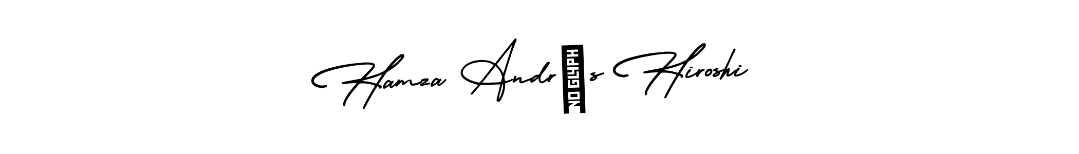 AmerikaSignatureDemo-Regular is a professional signature style that is perfect for those who want to add a touch of class to their signature. It is also a great choice for those who want to make their signature more unique. Get Hamza Andrés Hiroshi name to fancy signature for free. Hamza Andrés Hiroshi signature style 3 images and pictures png