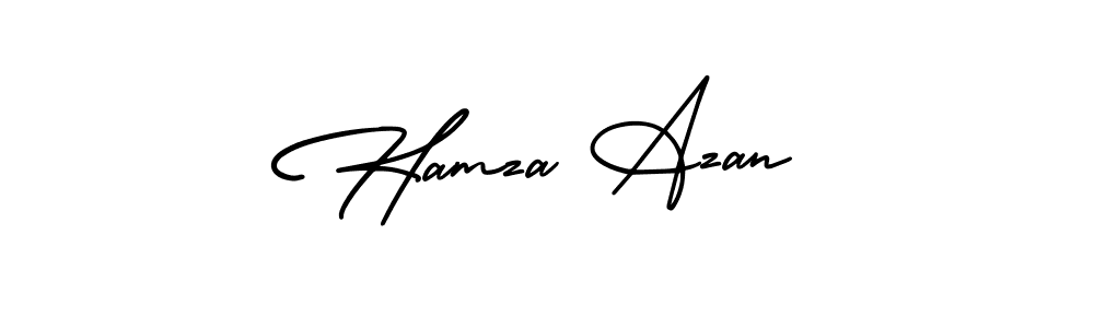 You should practise on your own different ways (AmerikaSignatureDemo-Regular) to write your name (Hamza Azan) in signature. don't let someone else do it for you. Hamza Azan signature style 3 images and pictures png