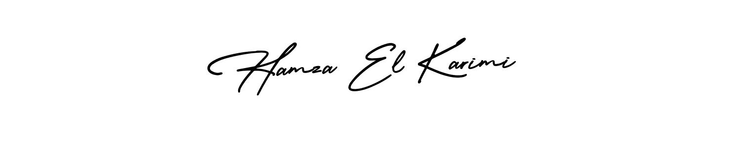 The best way (AmerikaSignatureDemo-Regular) to make a short signature is to pick only two or three words in your name. The name Hamza El Karimi include a total of six letters. For converting this name. Hamza El Karimi signature style 3 images and pictures png