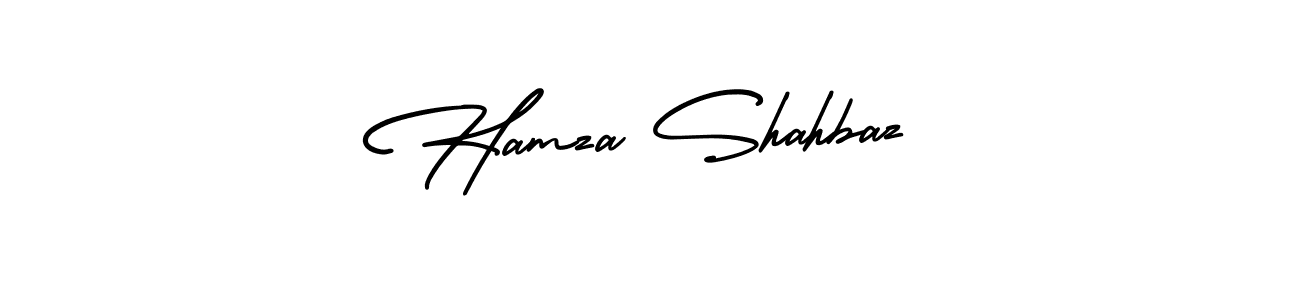 This is the best signature style for the Hamza Shahbaz name. Also you like these signature font (AmerikaSignatureDemo-Regular). Mix name signature. Hamza Shahbaz signature style 3 images and pictures png